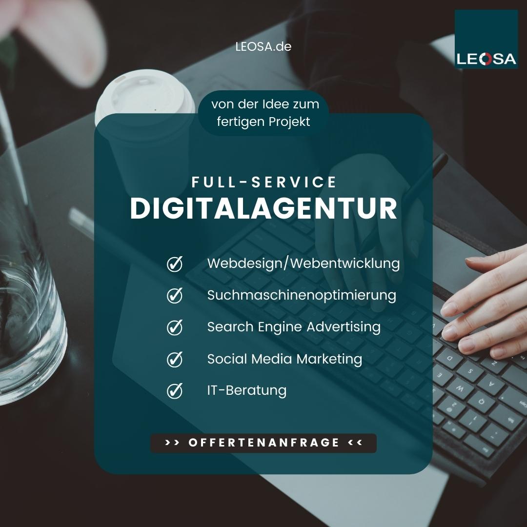 Wir konzipieren, realisieren und optimieren digitale Lösungen im Bereich Webdesign, E-Commerce und Online Marketing. Jetzt kostenlos beraten lassen: 🌍 https://www.leosa.de 📧 info@leosa.de 📱 07531 3810239